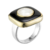 Bague argent carré decorée au centre d'une grande pierre de lune ronde entourée d'un anneau d'onyx noir tous les deux sertis de laiton et posés sur un anneau en argent 925 - Canyon
