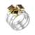 Bague 3 anneaux imbriques décoré de quartz fumé carre et rectangle, collet en laiton et 2 microoxydes sur l'anneau de chaque cote des pierres argent 925 - Canyon