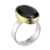 Bague argent décorée d'un onyx noir ovale serti de laiton et posé sur un anneau en argent plat et large argent 925 - Canyon