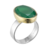 Bague argent décorée d'un onyx noir ovale serti de laiton et vert sur un anneau en argent plat et large argent 925 - Canyon