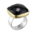 Bague argent decorée d'un onyx noir carre serti de laiton et pose sur un anneau en argent plat et large argent 925 - Canyon