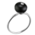 Bague argent composee d'un onyx noir boule decore d'un oxyde blanc et pose sur un anneau en argent rond et fin argent 925 - Canyon