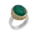 Bague argent décorée d'une fleur gravée dans un onyx vert ovale serti de laiton filigrané et d'un anneau en argent 925 - Canyon