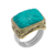 Bague argent décorée d'une fleur gravée dans une turquoise reconstituée rectangle sertie de laiton filigrané et d'un anneau en argent 925 - Canyon