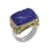 Bague argent décorée d'une fleur gravée dans une calcédoine bleu foncé rectangle sertie de laiton filigrané et d'un anneau en argent 925 - Canyon