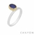 Bague argent petit calcedoine bleu ovale droite décalée sertie laiton - CANYON