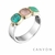 Bague anneau plat et 3 carres de turquoise, quartz rose et onyx vert argent 925 - Canyon