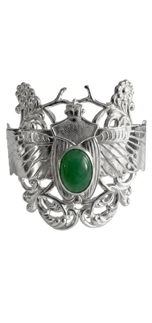 Bracelet Argenté Scarabée Khé Jade Vert Lotta Djossou