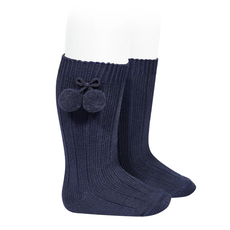 chaussettes-hautes-coton-chaud-cotele-pompon-bleu-marine