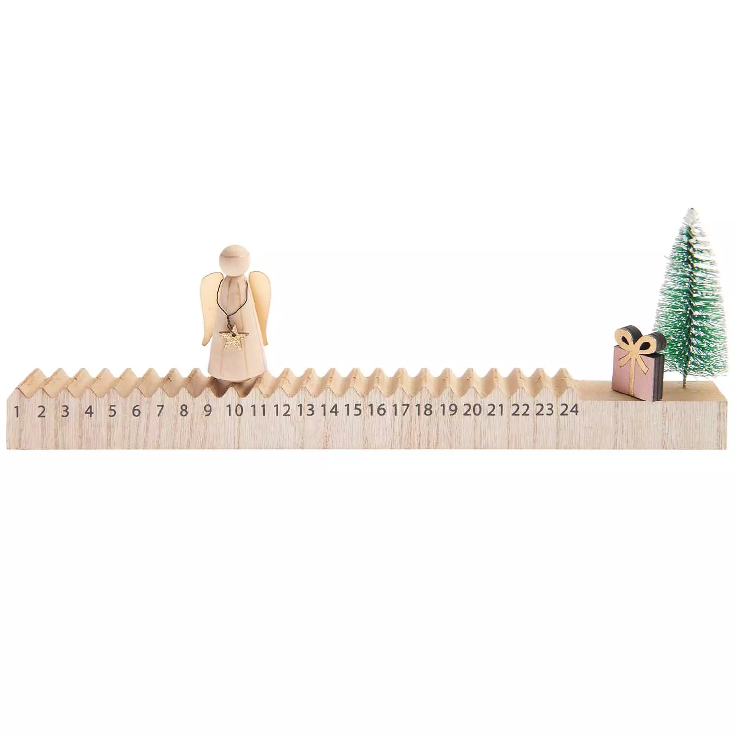 Calendrier de l'Avent en bois ange, 35 cm de long