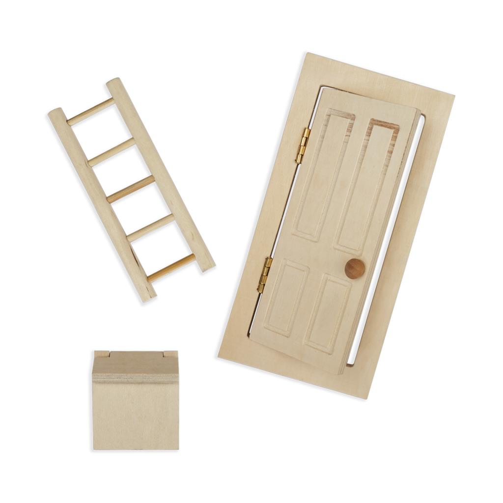Convient à partir de 4 ans | Dimensions de la porte : 178 x 8 x 6 mm, échelle : 113 x 42 x 9 mm, boîte aux lettres : 49 x 44 x 20 mm | Matériau : Bois | CE | FSC