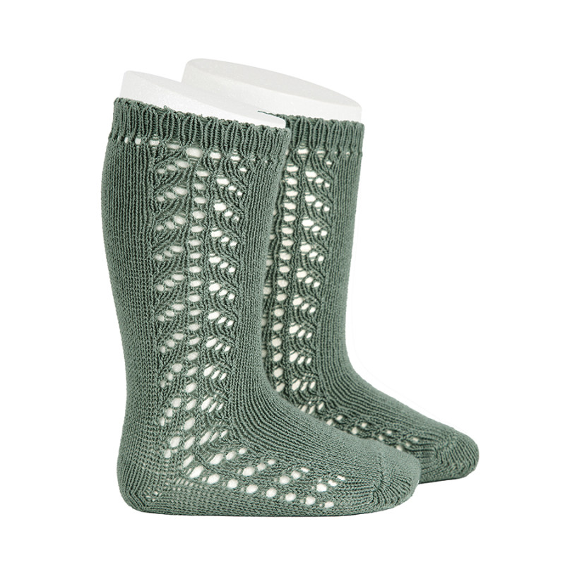 calcetines-altos-algodon-calido-con-calado-lateral-verde-liquen