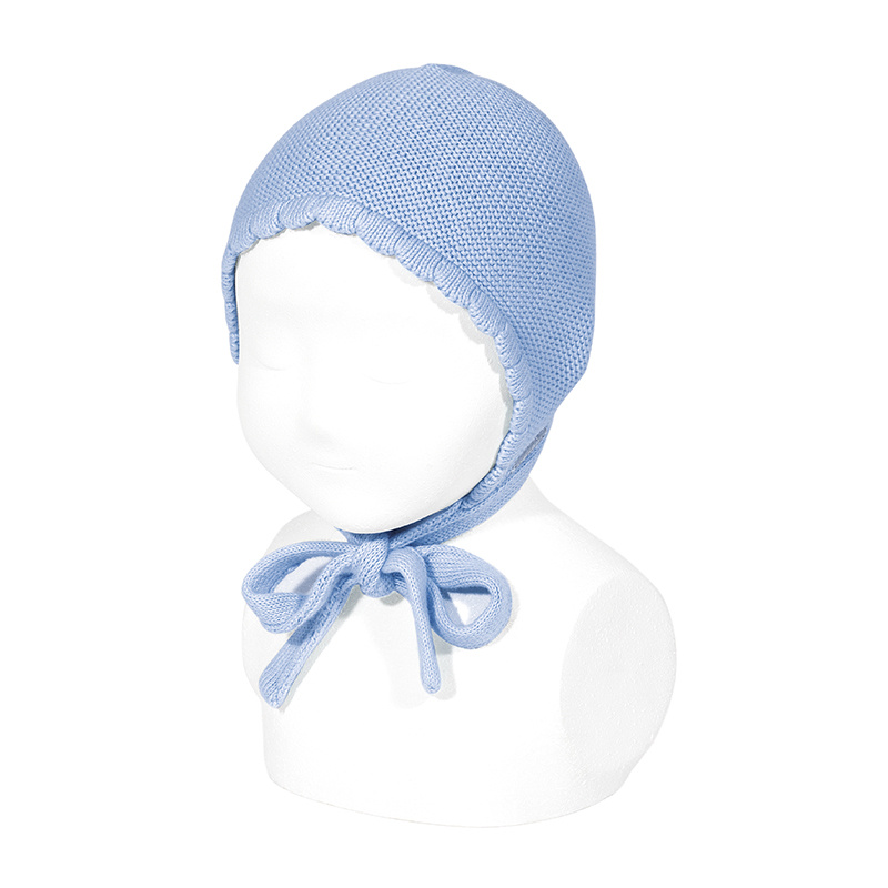 Bonnet/béguin point mousse en coton coloris Bleu clair