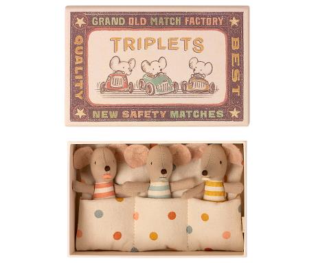 Triplés Souris Maileg : bébés souris dans leur boîte d\'allumettes