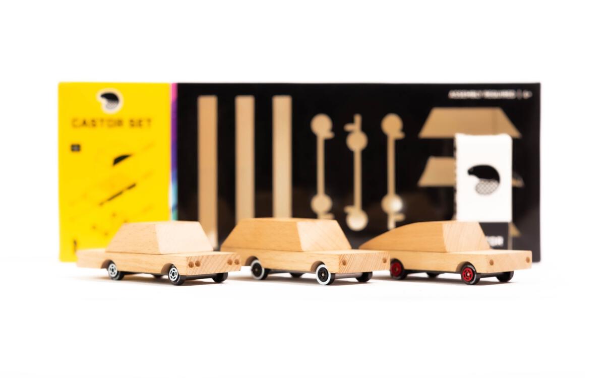 Castor Set : 3 voitures en kit en bois brut à assembler et décorer