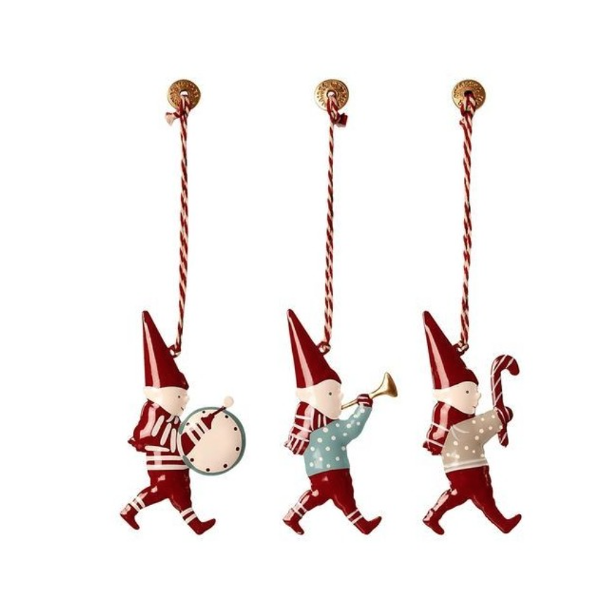 Set de trois décorations de Noël : lutins à suspendre, dans une jolie boîte d\'allumettes