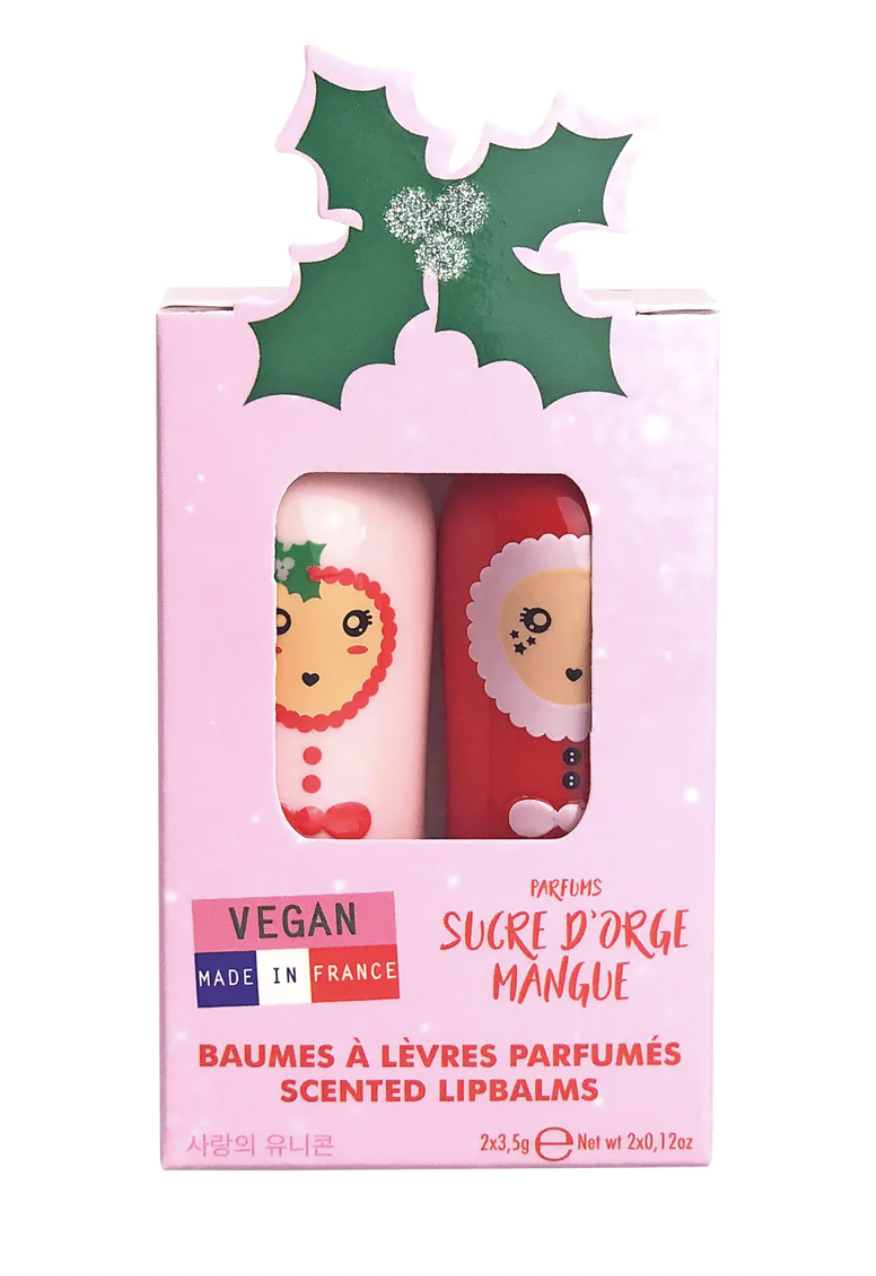 2 baumes à lèvres - duo Houx Noël - sucre d\'orge + mangue