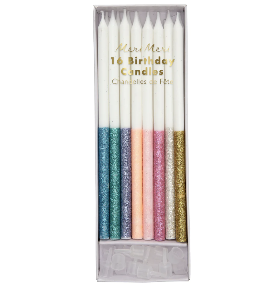 16 bougies Glitter bicolores 14,6 cm