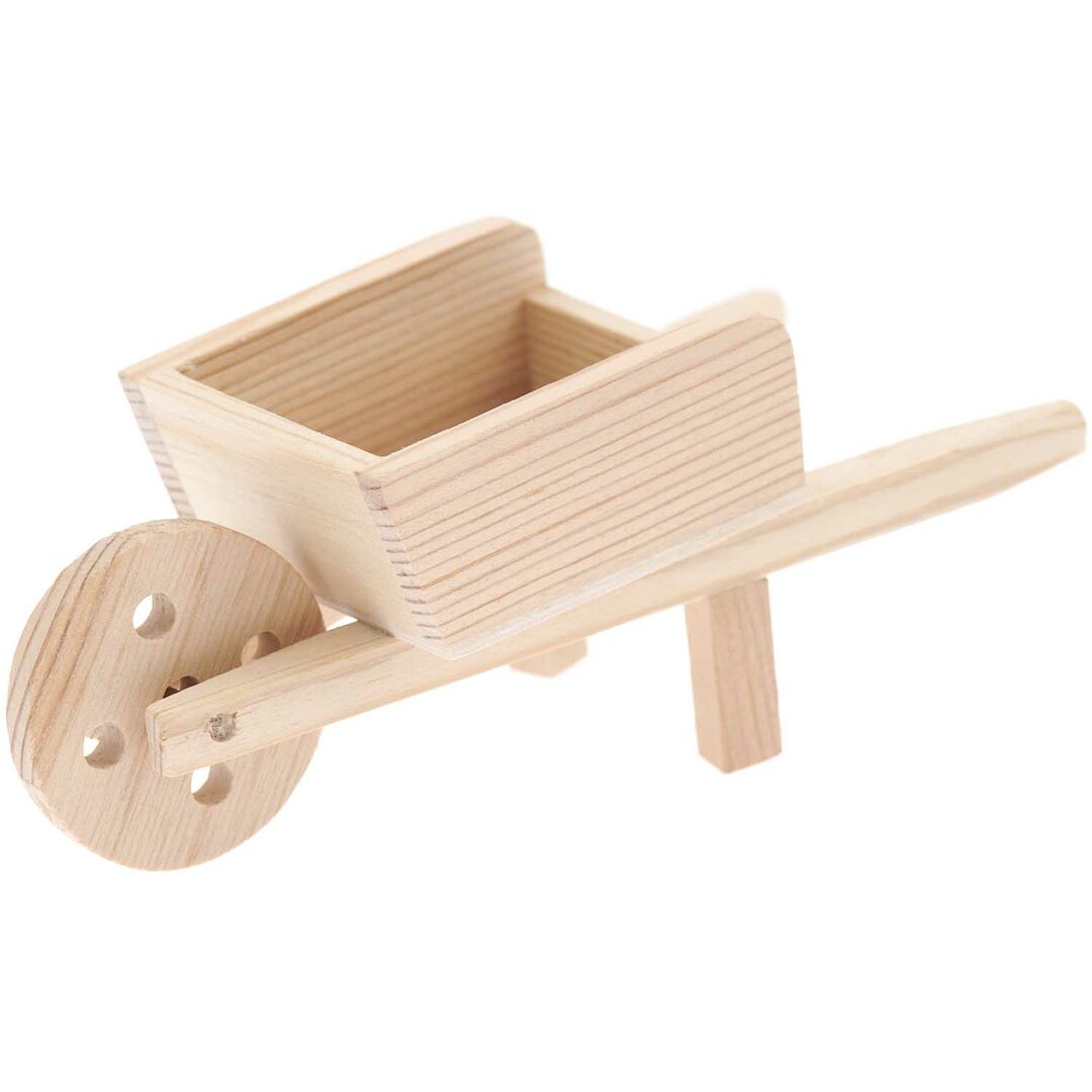 Mini Brouette De Jardin Décorative En Bois - Jouet Enfant Ou Accessoire Pour Maison De Poupée - Dimensions ~9x4x4 Cm
