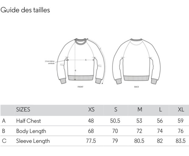 guide tailles sweat gris crabe