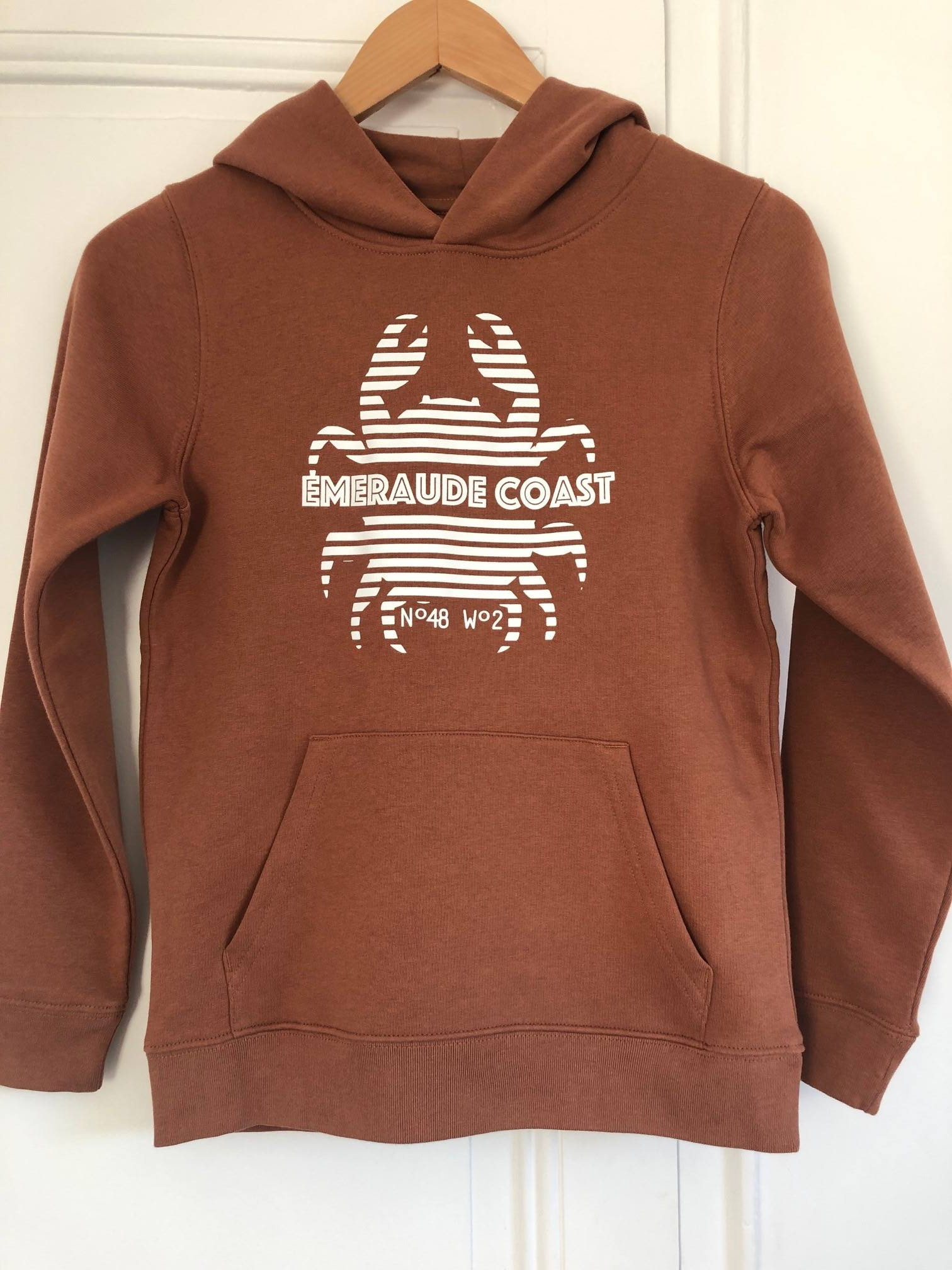 Sweat capuche Breton Enfant Camel Crabe Emeraude Coast -compressed