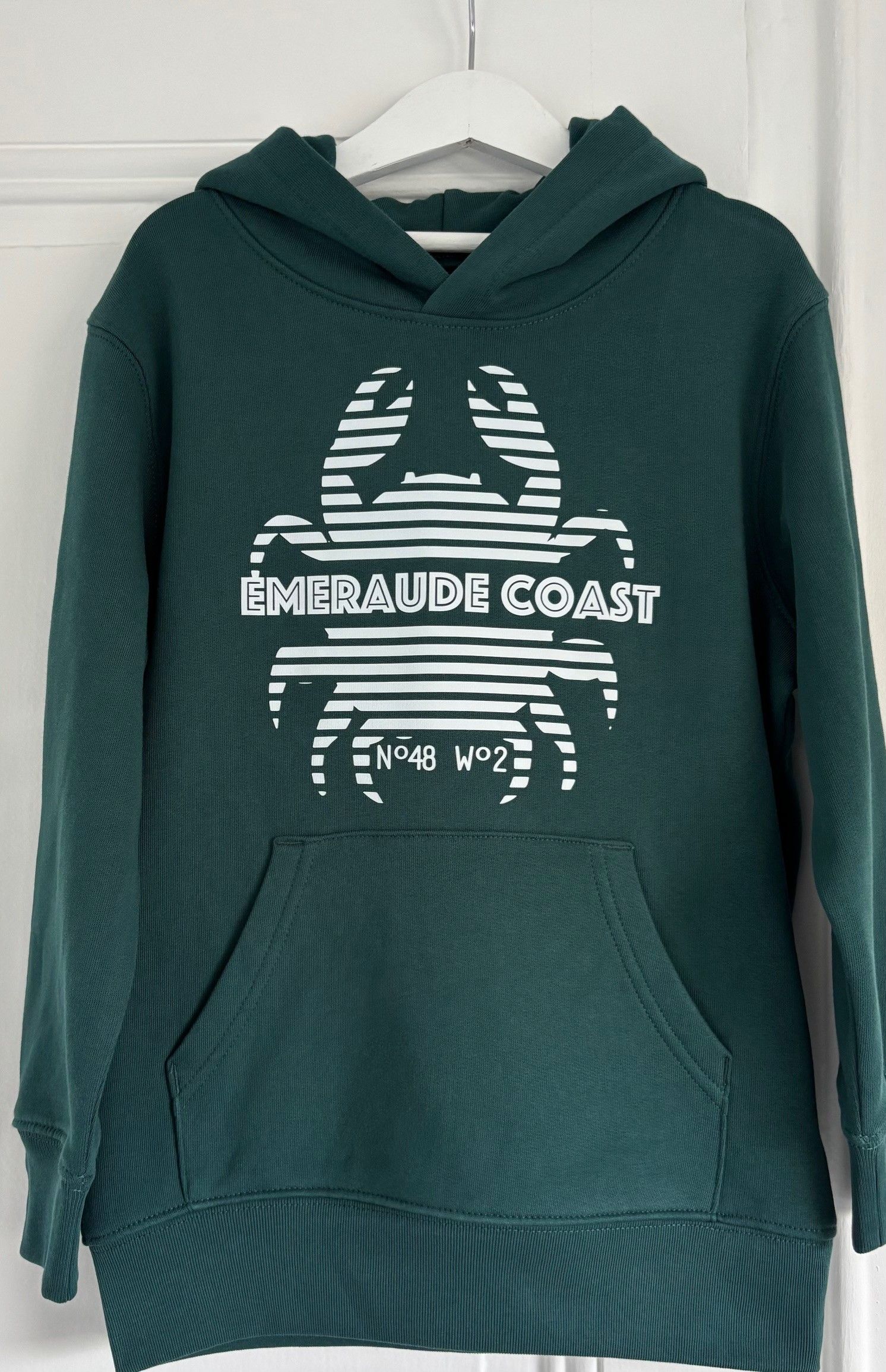 sweat capuche enfant vert fonce emeraude coast breton Crabe -compressed