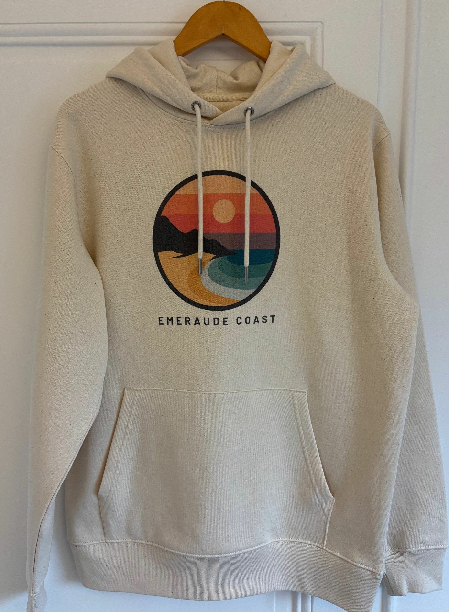 sweat adulte capuche ecru coucher de soleil Emeraude coast-compressed