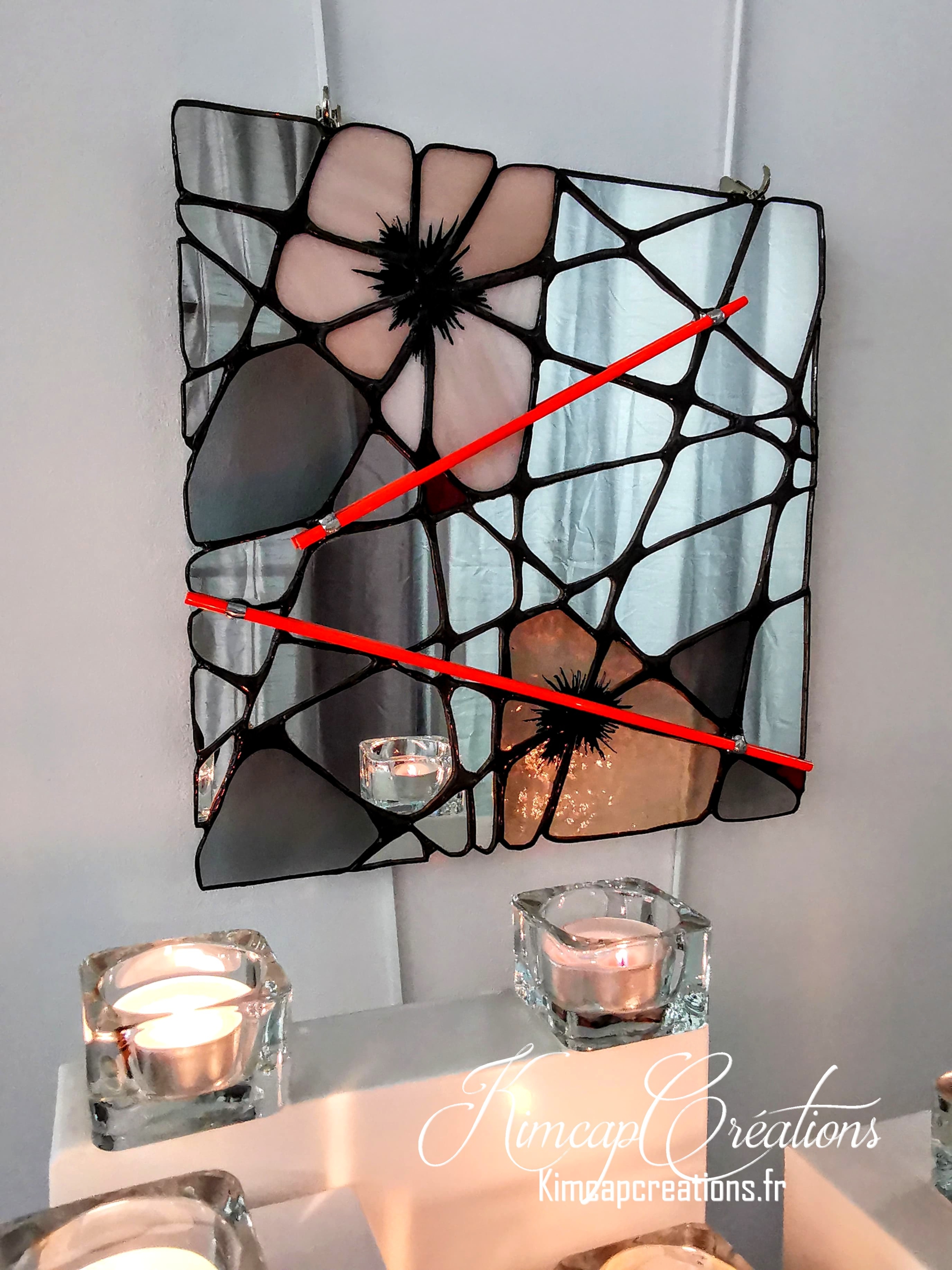 panneau tableau vitrail décoration en verre, fleur abstraites FOKC105_120€