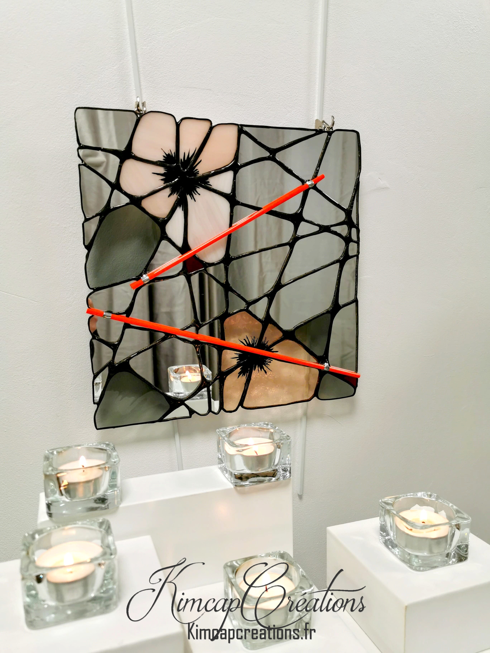 panneau tableau vitrail décoration en verre, fleur abstraites FOKC105c_120€