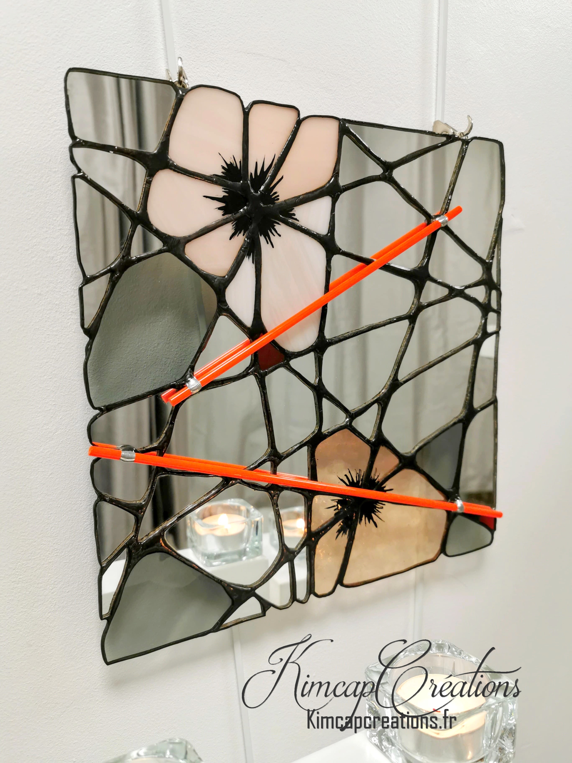 panneau tableau vitrail décoration en verre, fleur abstraites FOKC105e_120€