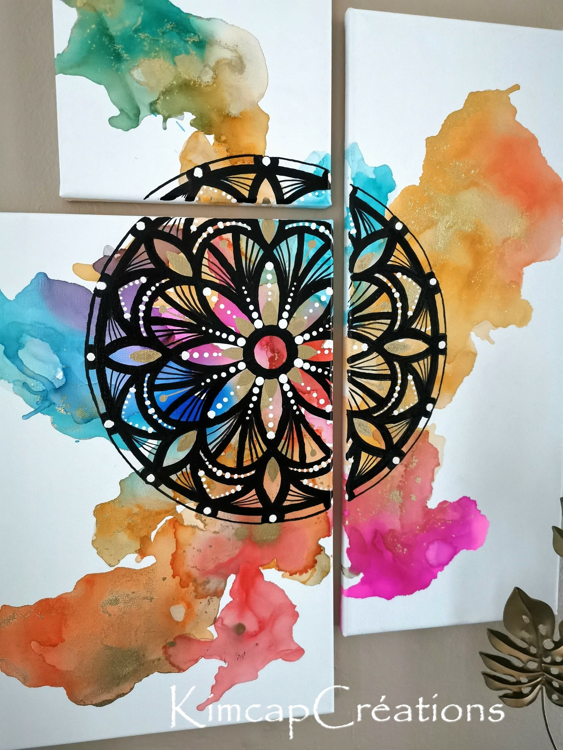 peinture tableau vitrail mandala décoration triptyque PEKC023e_60€