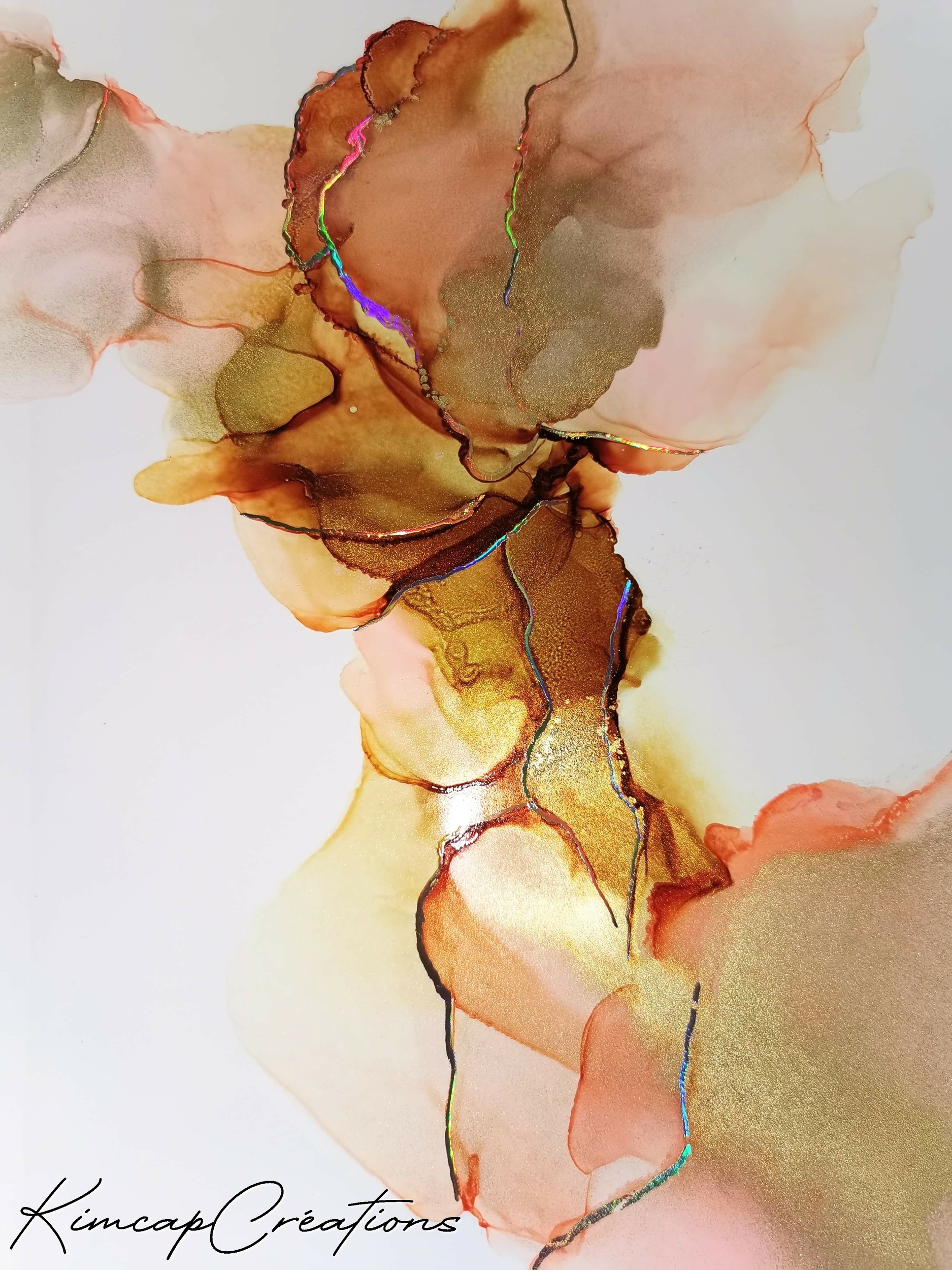 dessin moderne, peinture abstraite à base d'encres avec nervures irisées pour décoration d'intérieur DEY011_28€