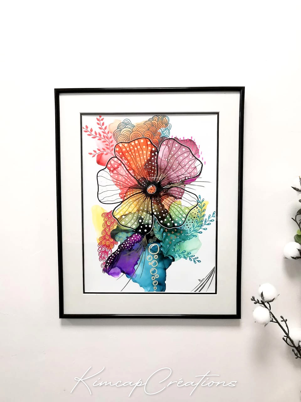 Dessin dart abstrait à lencre avec son cadre moulures dorées, pour décoration étonnante DEY052b_130€