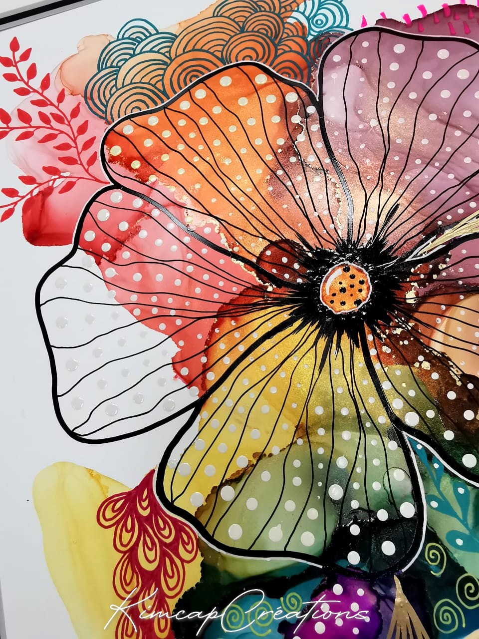 Dessin dart abstrait à lencre avec son cadre moulures dorées, pour décoration étonnante DEY052f_130€