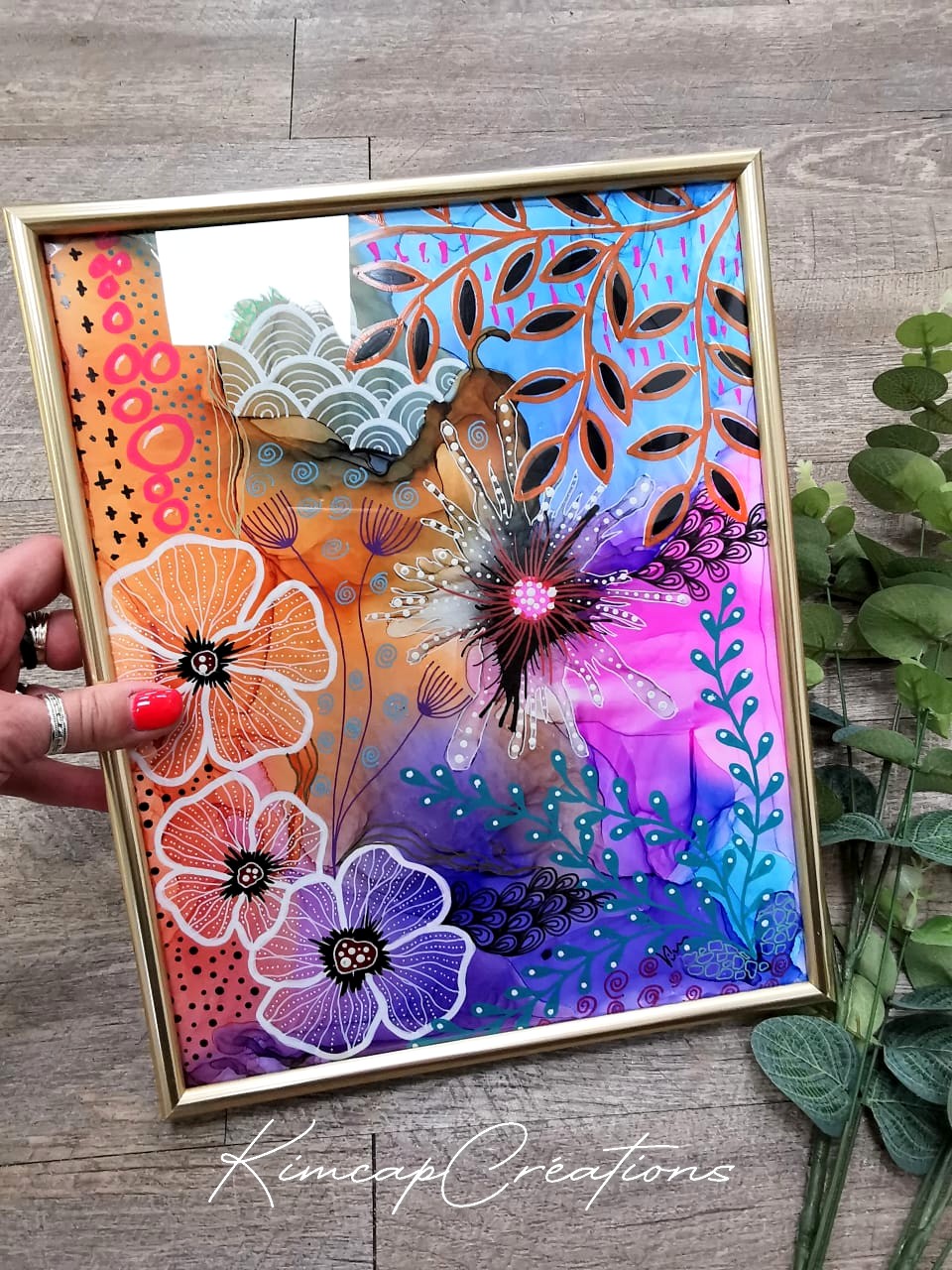 Dessin dart abstrait à lencre avec son cadre moulures dorées, pour décoration étonnante DEY056d_55€