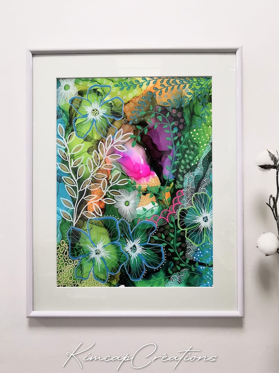 Dessin dart abstrait à lencre avec son cadre moulures dorées, pour décoration étonnante DEY060c_125€