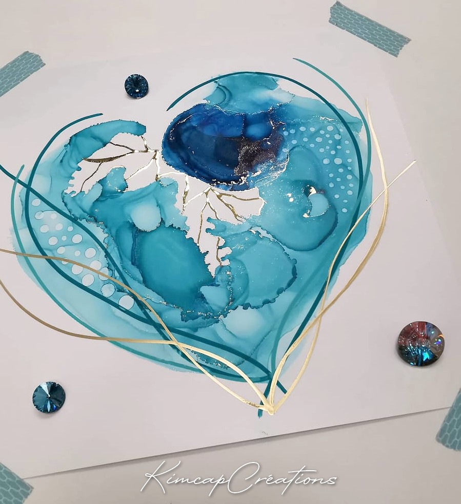 Dessin d'art abstrait à l'encre, coeur bleu DEY070_35€