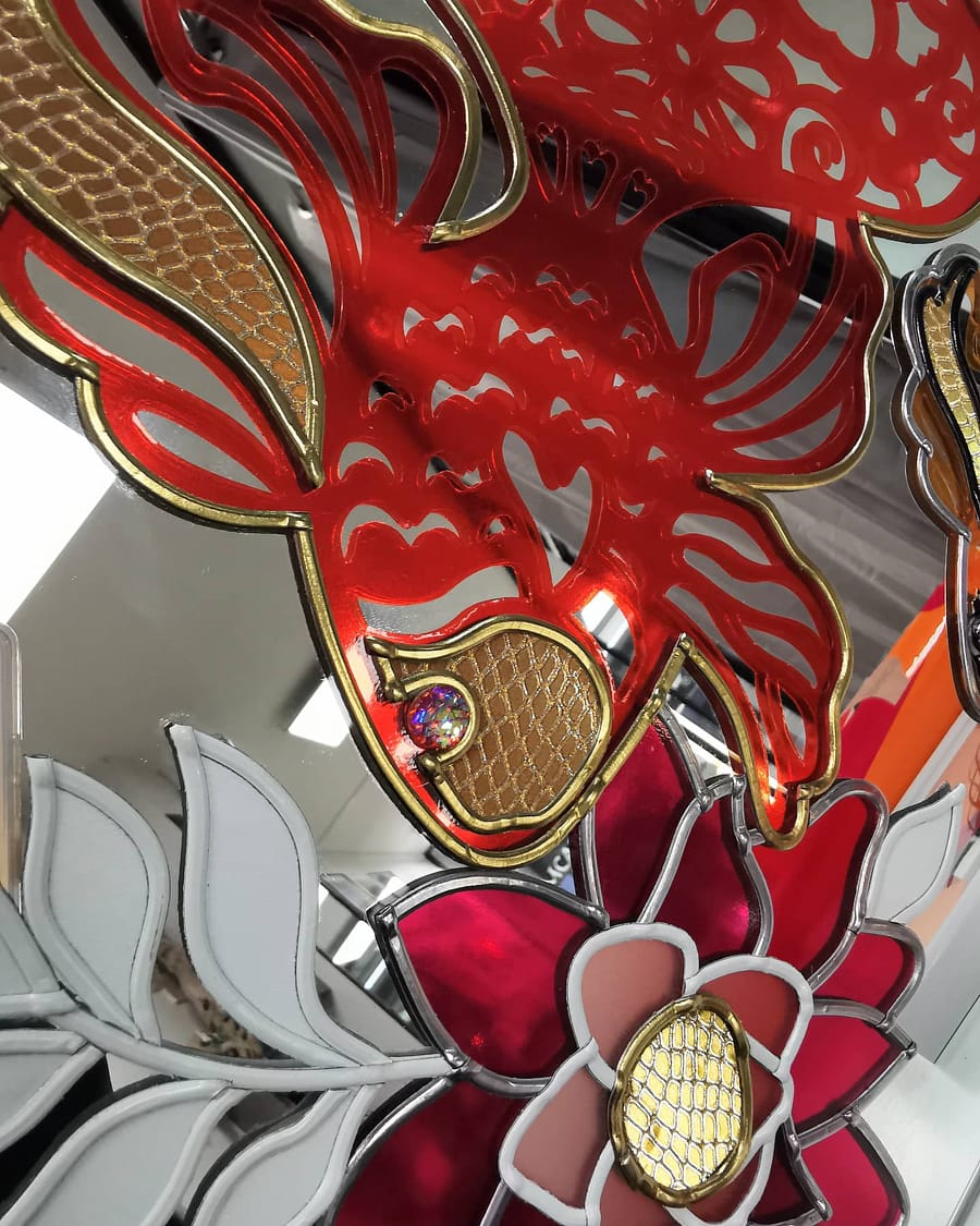 Décoration SGO carpe chinoise, décoration asiatique sur miroir KCSGO006d_150€