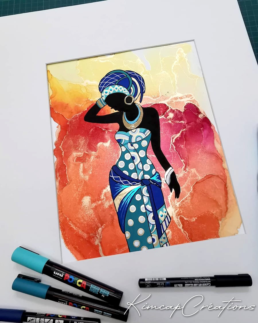 Black Woman dessin dart à lencre et peinture acrylique pour décoration DEY073f_125€