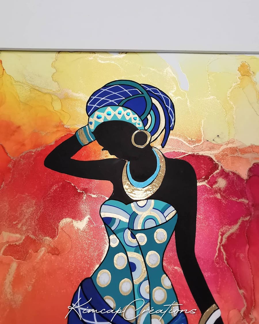 Black Woman dessin dart à lencre et peinture acrylique pour décoration DEY073e_125€