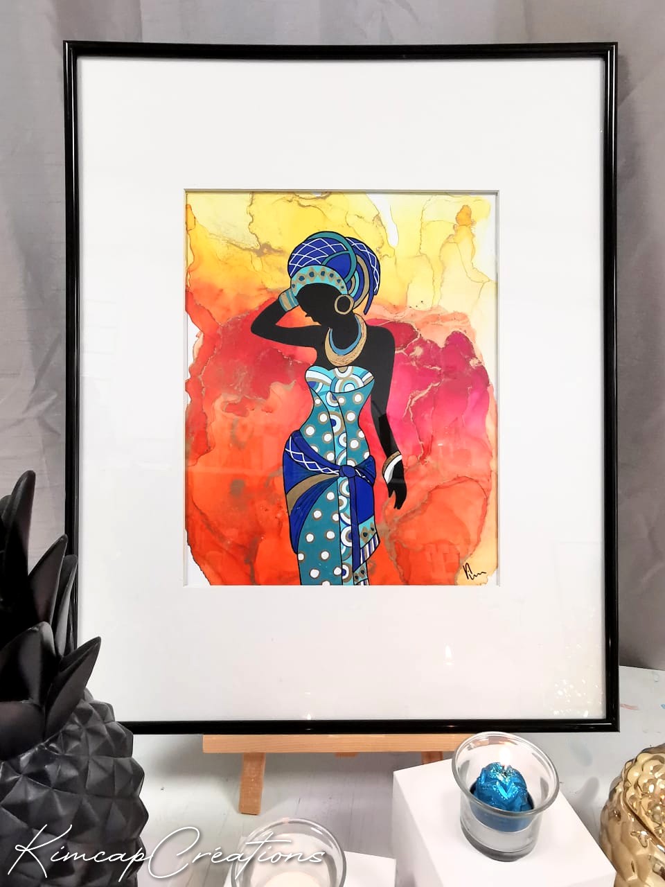 Black Woman dessin dart à lencre et peinture acrylique pour décoration DEY073d_125€