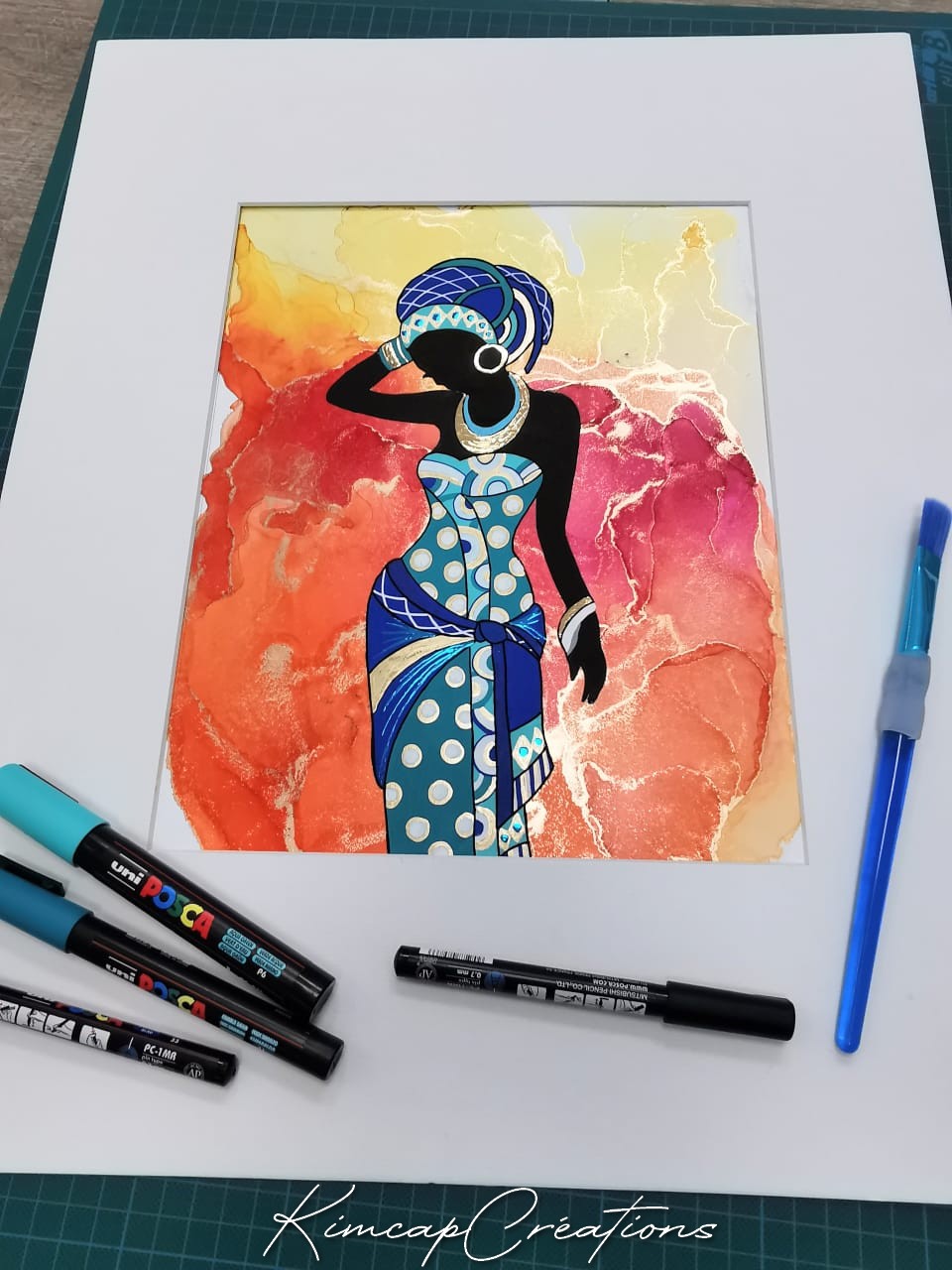 Black Woman dessin dart à lencre et peinture acrylique pour décoration DEY073b_125€
