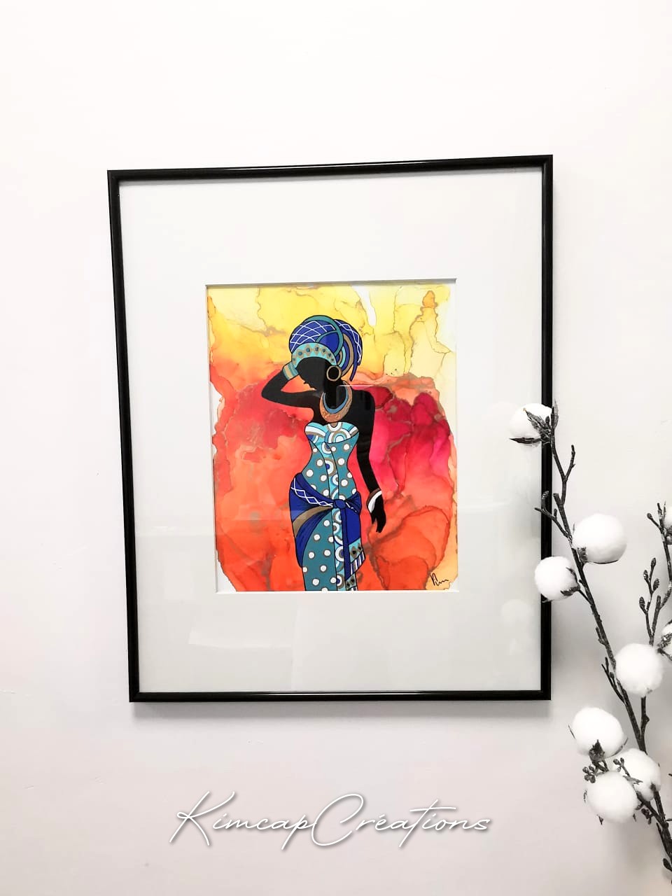 Black Woman dessin d'art à l'encre et peinture acrylique pour décoration DEY073_125€