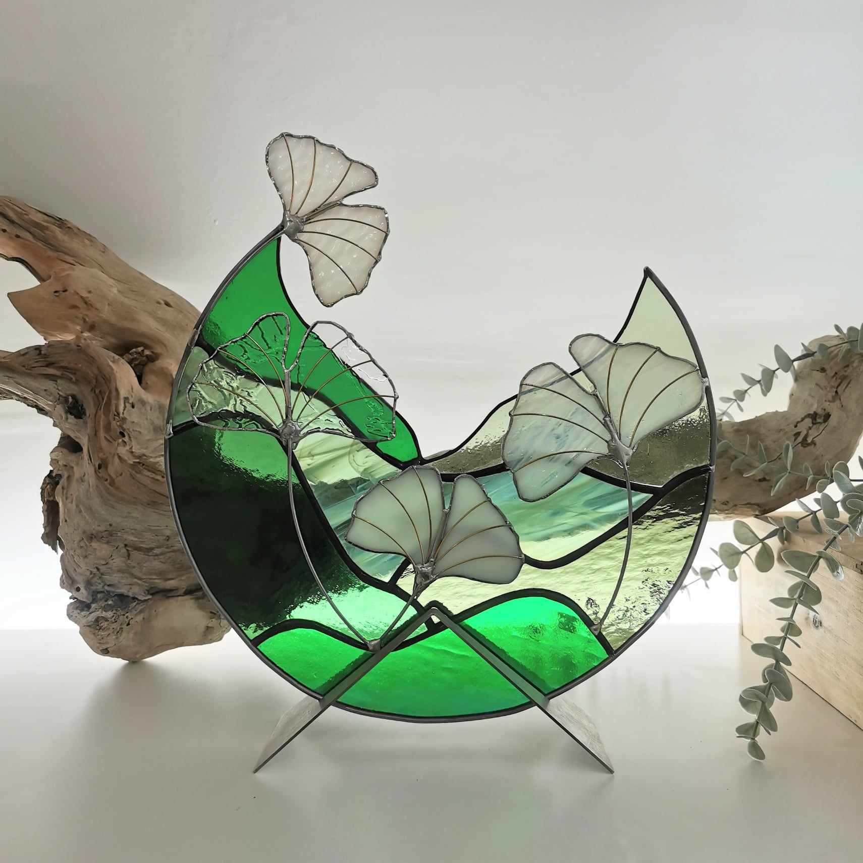 Sculpture vitrail contemporain circulaire feuille de gingko FOKC394f_330€