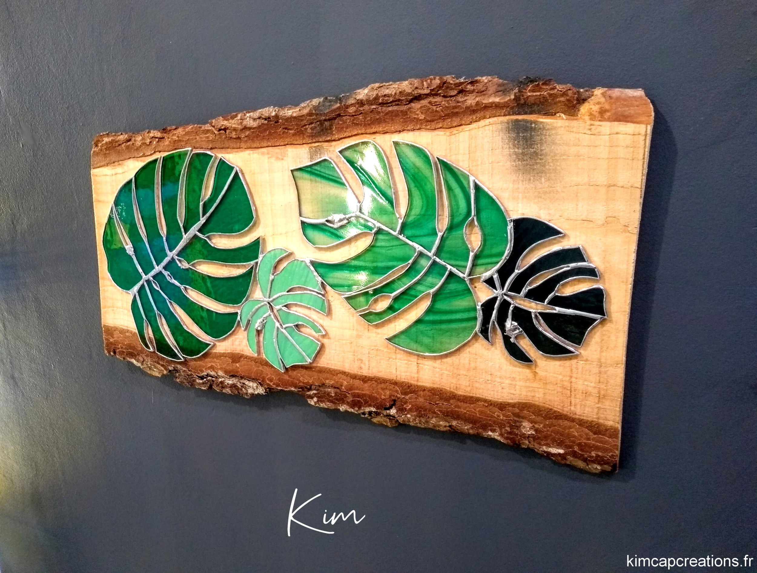tableau, décoration murale greenlife en vitrail feuille tropicale VKC008c_210€