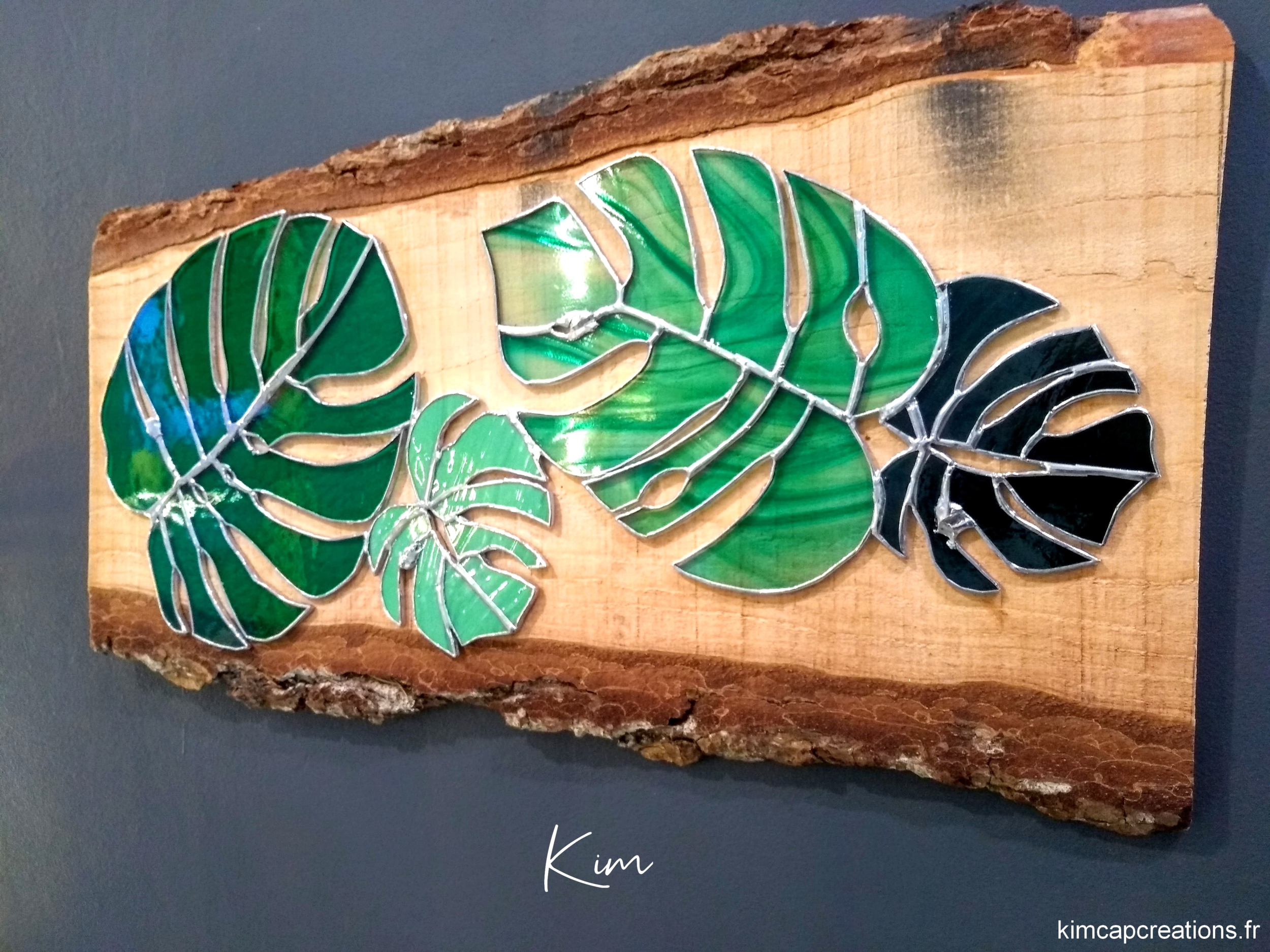 tableau, décoration murale greenlife en vitrail feuille tropicale VKC008d_210€