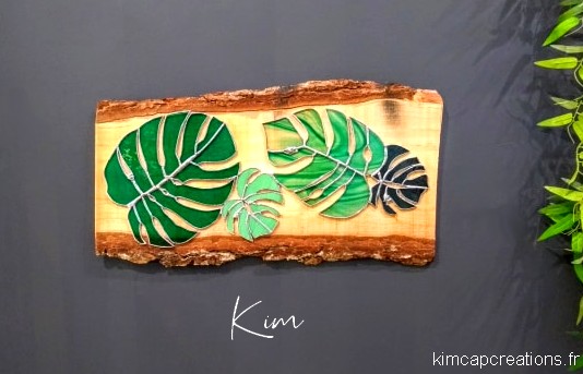 tableau, décoration murale greenlife en vitrail feuille tropicale VKC008_210€