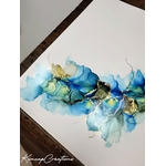 dessin abstrait moderne encres à alcool bleu, noir et or pour décoration dintérieur, art DEY016b_50€