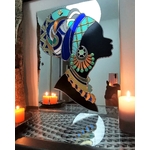 Femme africaine sur miroir, technique SGO pour décoration dintérieur KCSGO004c_155€