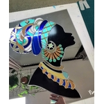 Femme africaine sur miroir, technique SGO pour décoration dintérieur KCSGO004b_155€